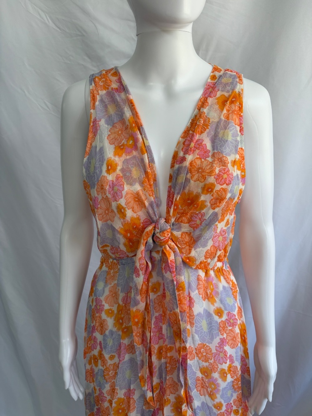 Sundress Delina Maxi Dress Orange Pink Purple Tie Front Ruffle Hem - Size M/L - Picture 5 of 7